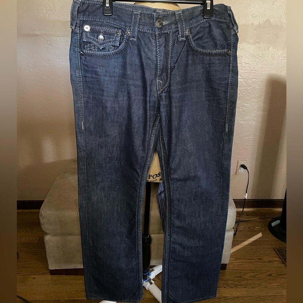 True Religion Men's Deep Indigo Ricky Big QT Straight Jeans Sz 34
